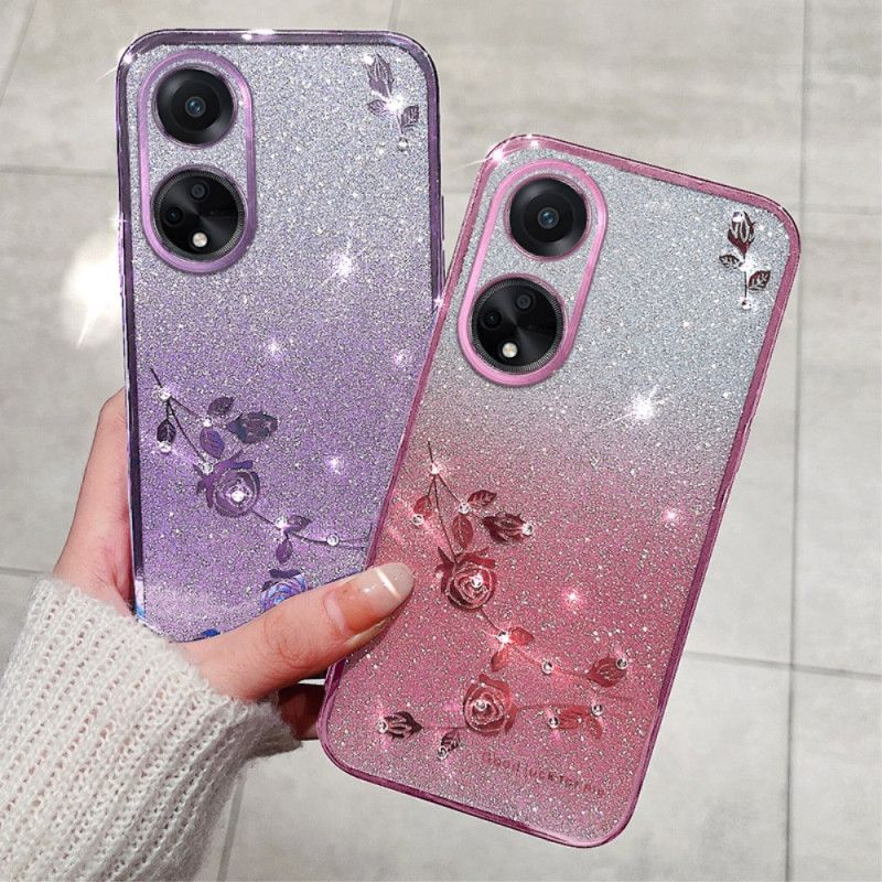 Coque Oppo A98 5G Fleurs et Strass KADEM