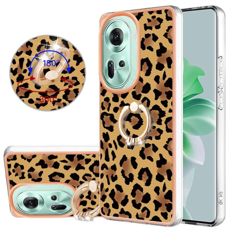 Coque Oppo Reno 11 5G Anneau-Support Imprimé Léopard