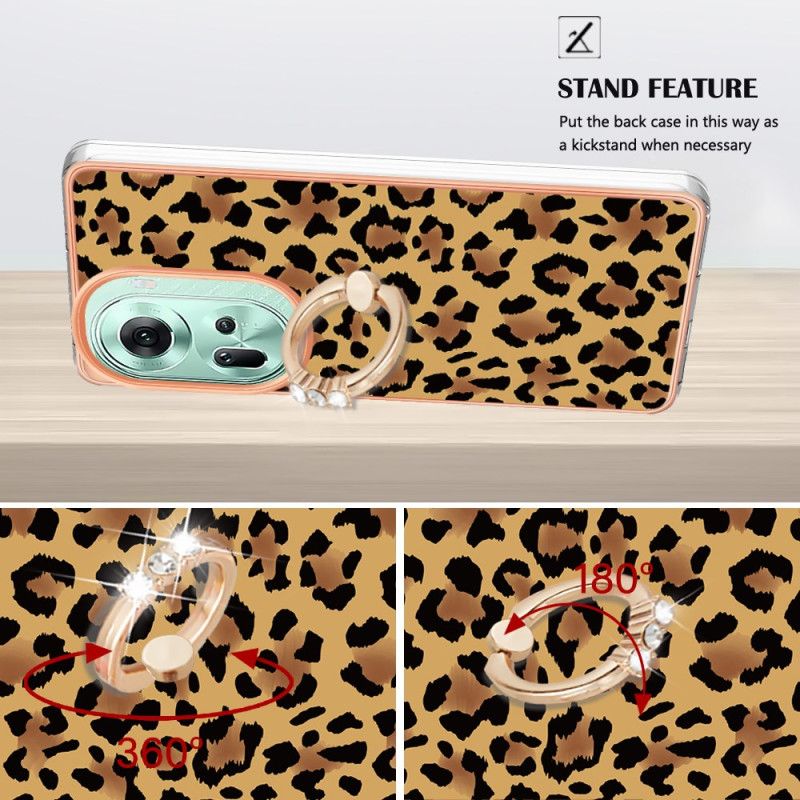 Coque Oppo Reno 11 5G Anneau-Support Imprimé Léopard