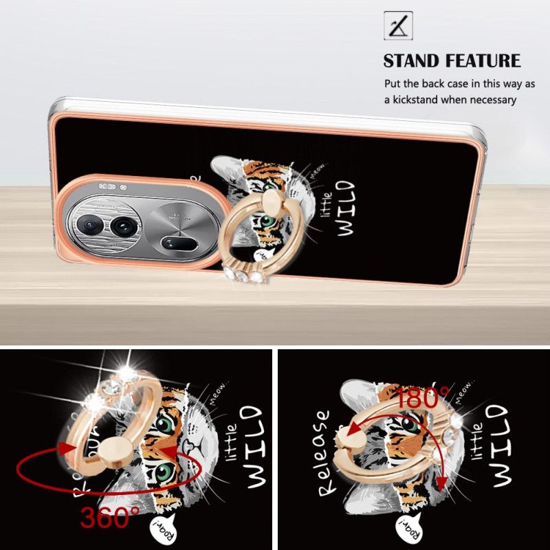 Coque Oppo Reno 11 Pro 5G Anneau-Support Motif Chat et Tigre