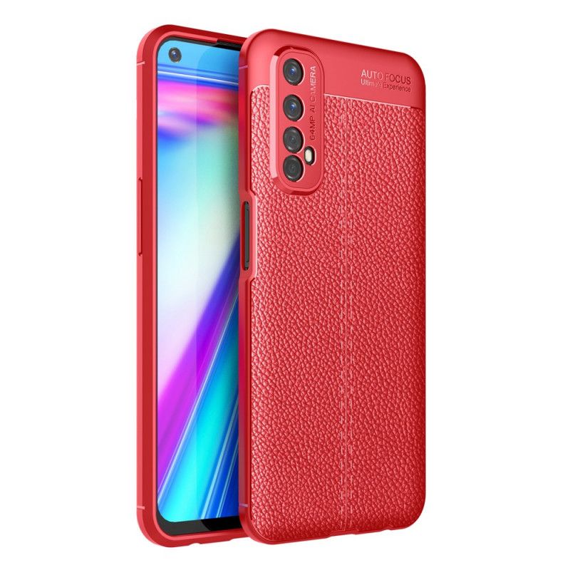 Coque Realme 7 Effet Cuir Litchi Double Line