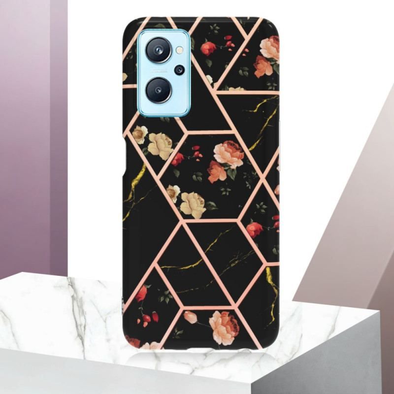 Coque Realme 9i Marbre géométrique et Fleurs