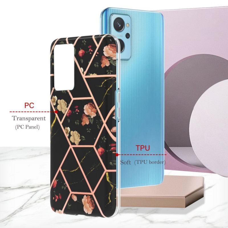 Coque Realme 9i Marbre géométrique et Fleurs