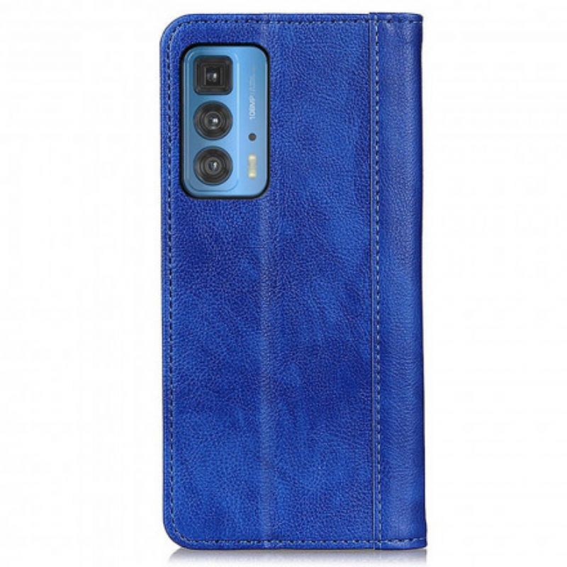 Flip Cover Motorola Edge 20 Pro Version Cuir Litchi Fendu