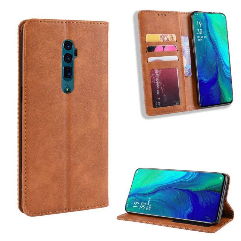 Flip Cover Oppo Reno 10x Zoom Effet Cuir Vintage Stylisé