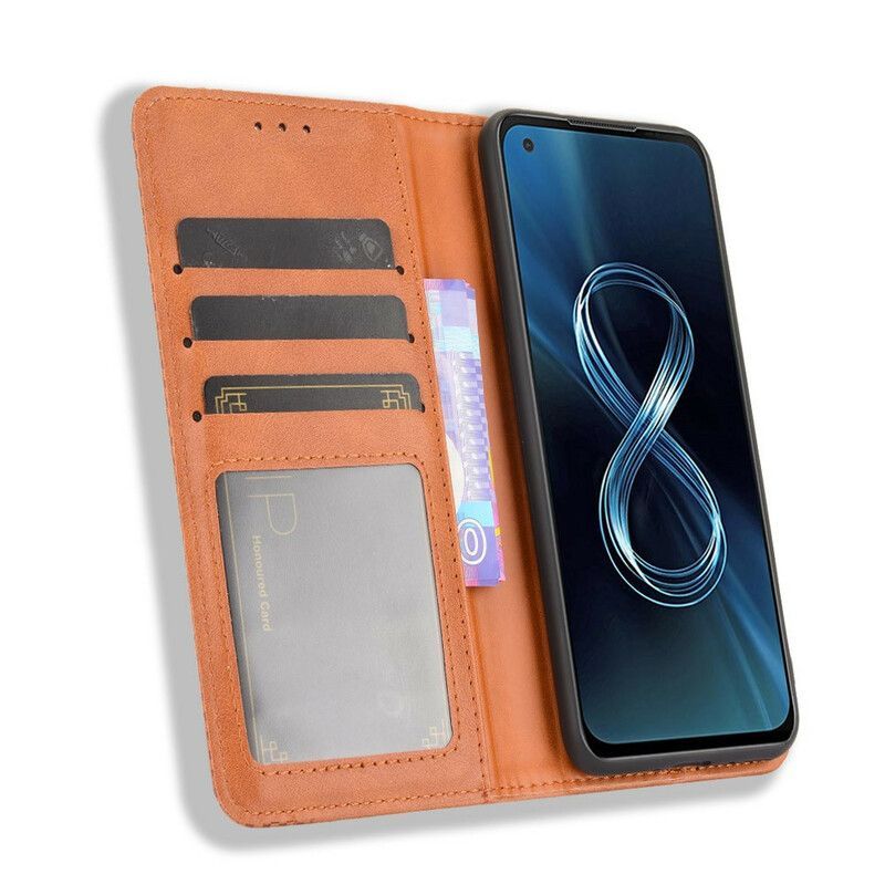 Flip Cover Pour Asus Zenfone 8 Effet Cuir Vintage Stylisé