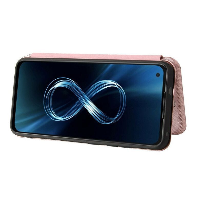 Flip Cover Pour Asus Zenfone 8 Fibre Carbone Avec Anneau Support