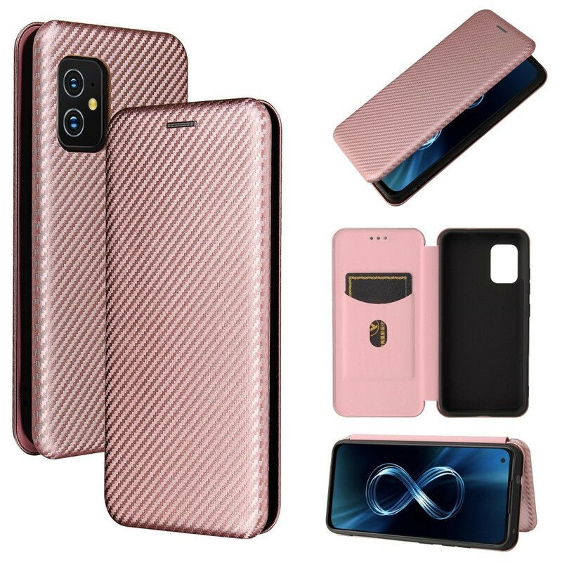 Flip Cover Pour Asus Zenfone 8 Fibre Carbone Avec Anneau Support