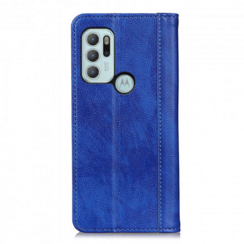 Flip Cover Pour Moto G60S Version Cuir Litchi Fendu