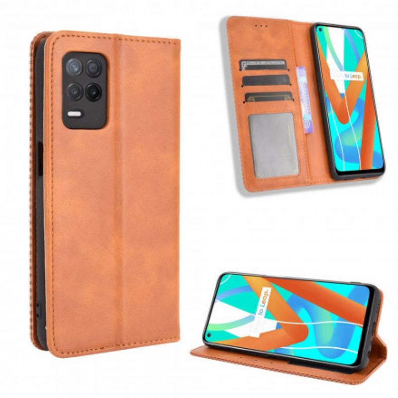 Flip Cover Pour Realme 8 5G Effet Cuir Vintage Stylisé