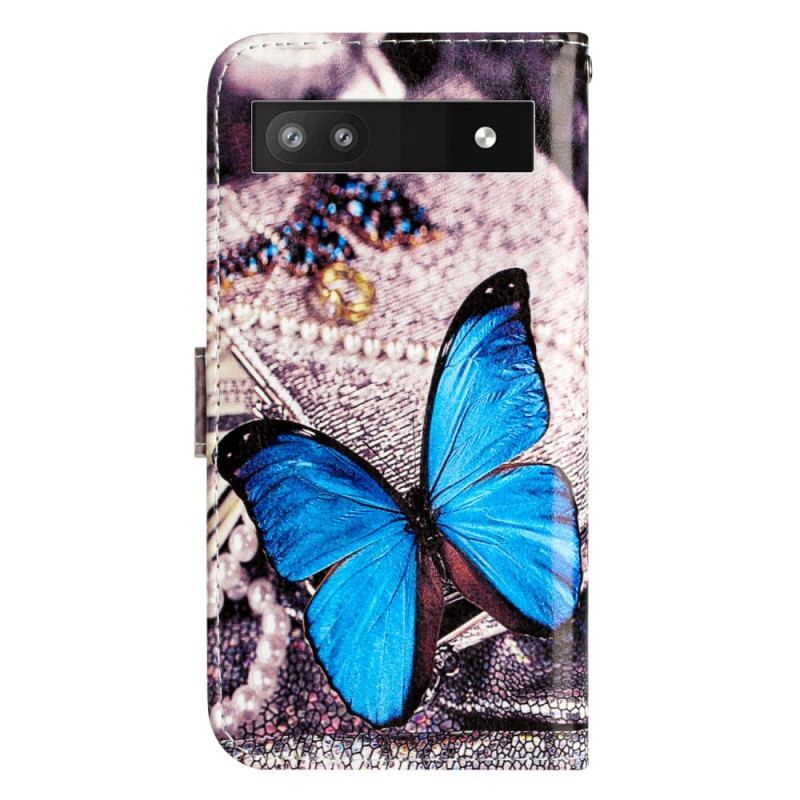 Housse Google Pixel 7A Papillon Bleu à Lanière