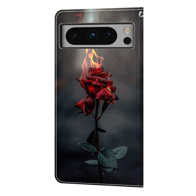 Housse Google Pixel 8 Pro Rose en Feu à Lanière