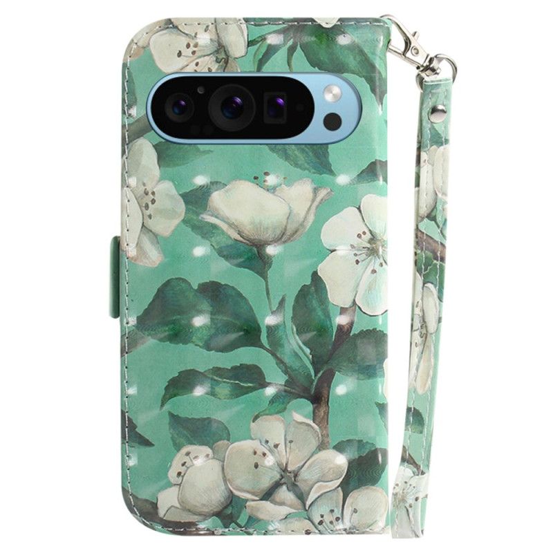 Housse Google Pixel 9 / Pixel 9 Pro Fleurs Aquarelles à Lanière