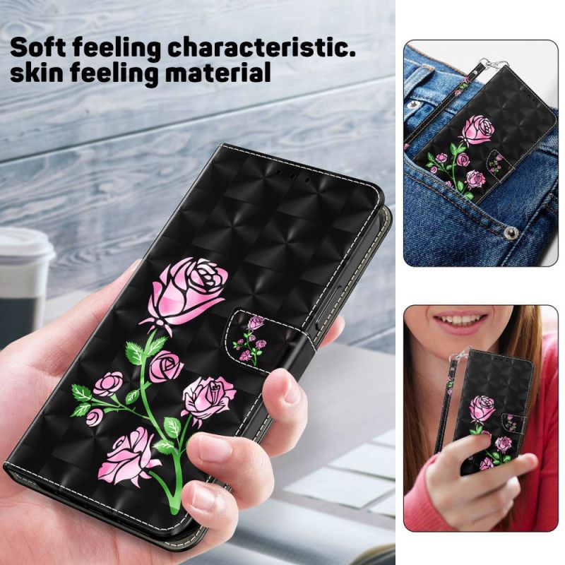 Housse Google Pixel 9 Pro XL Fleurs Roses à Lanière