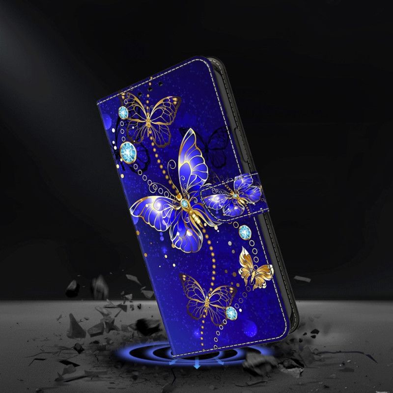 Housse Google Pixel 9 Pro XL Papillon Diamant sur Fond Bleu