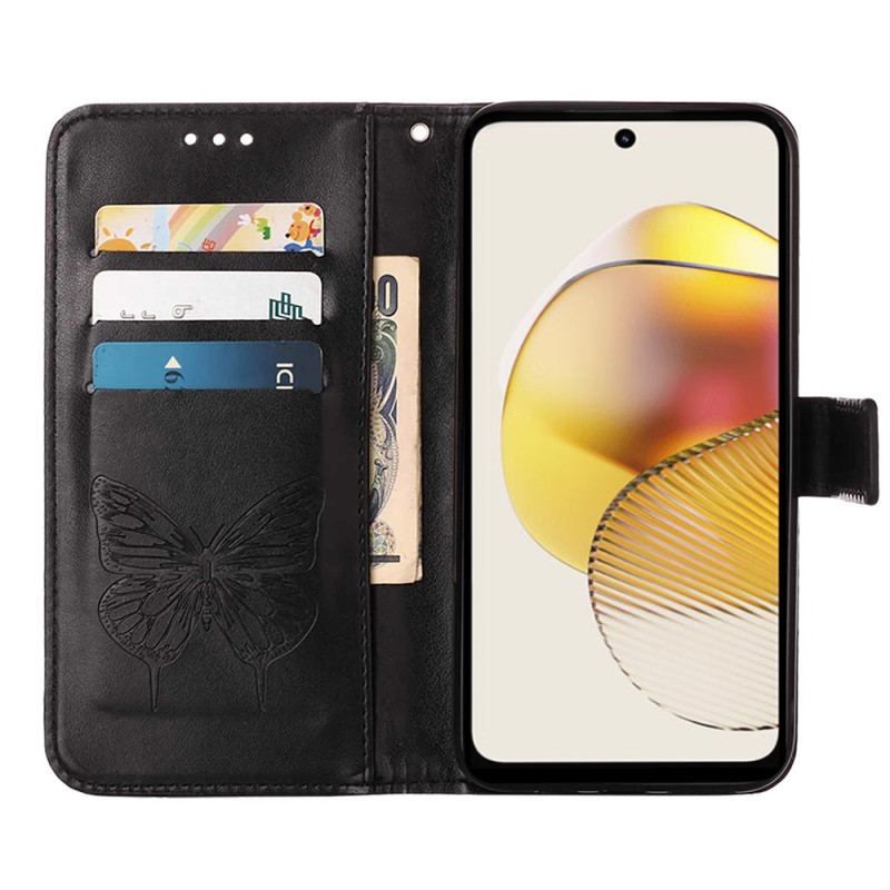 Housse Moto G73 5G Papillon Floral à Lanière