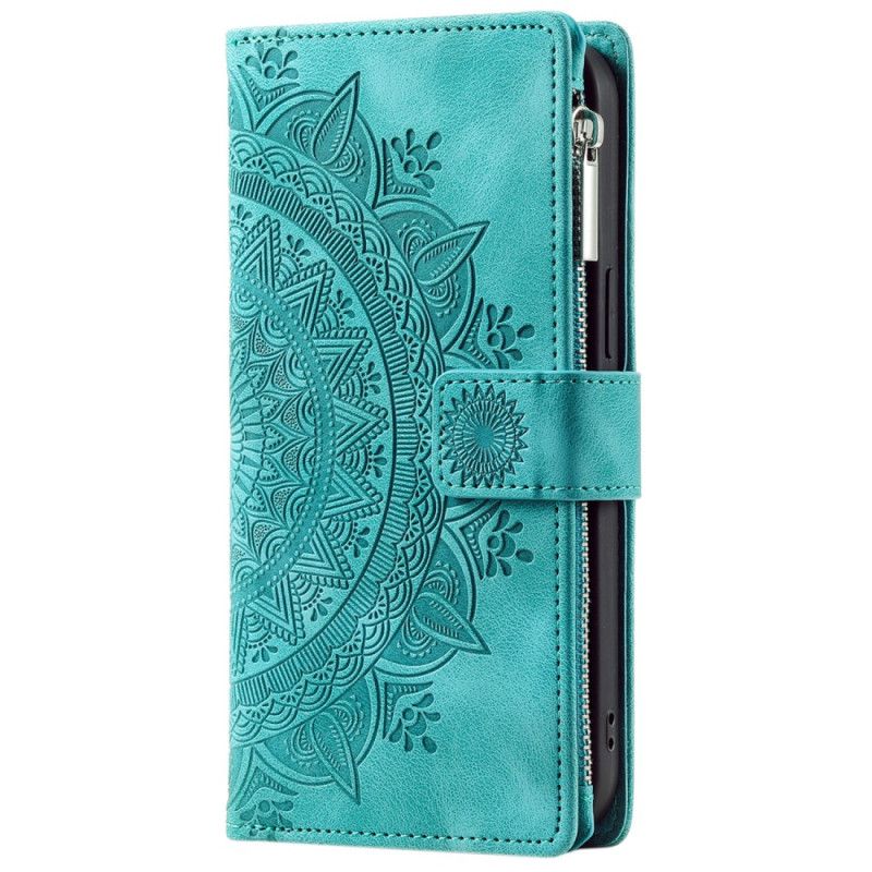 Housse Motorola Edge 50 Fusion Portefeuille Effet Daim Fleur Mandala