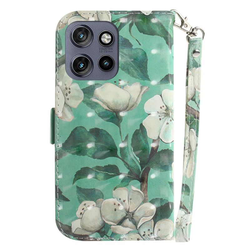 Housse Motorola Edge 50 Neo Fleurs Aquarelles à Lanière