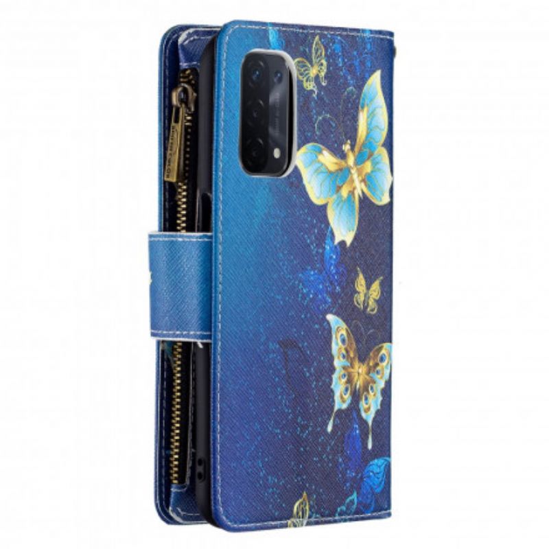 Housse Oppo A54 5G / A74 5G Poche Zippée Papillons