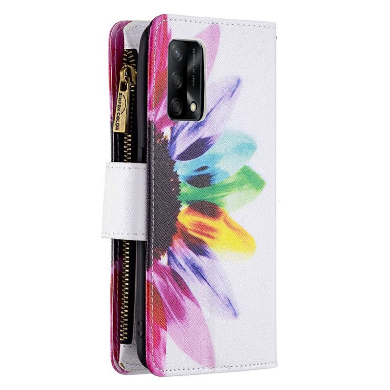 Housse Oppo A74 4G Poche Zippée Fleur