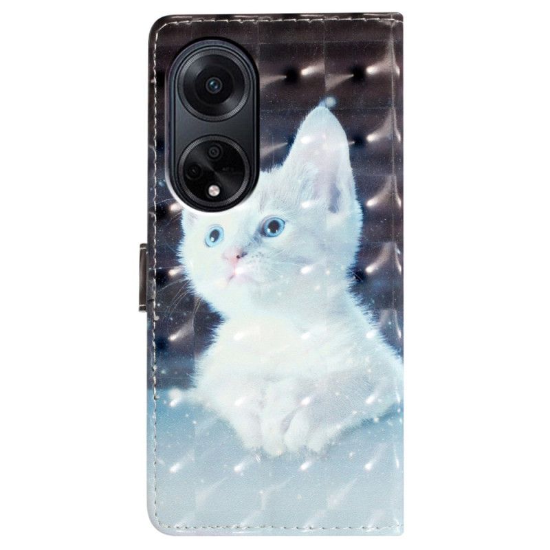 Housse Oppo A98 5G Chat Blanc 3D à Lanière