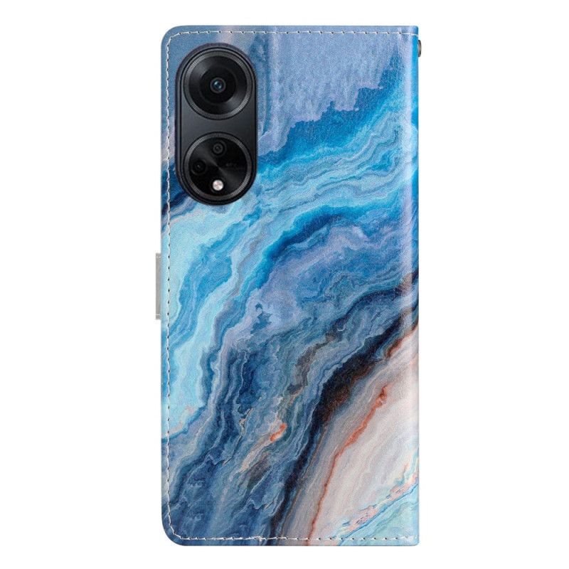 Housse Oppo A98 5G Marbre Bleu à Lanière