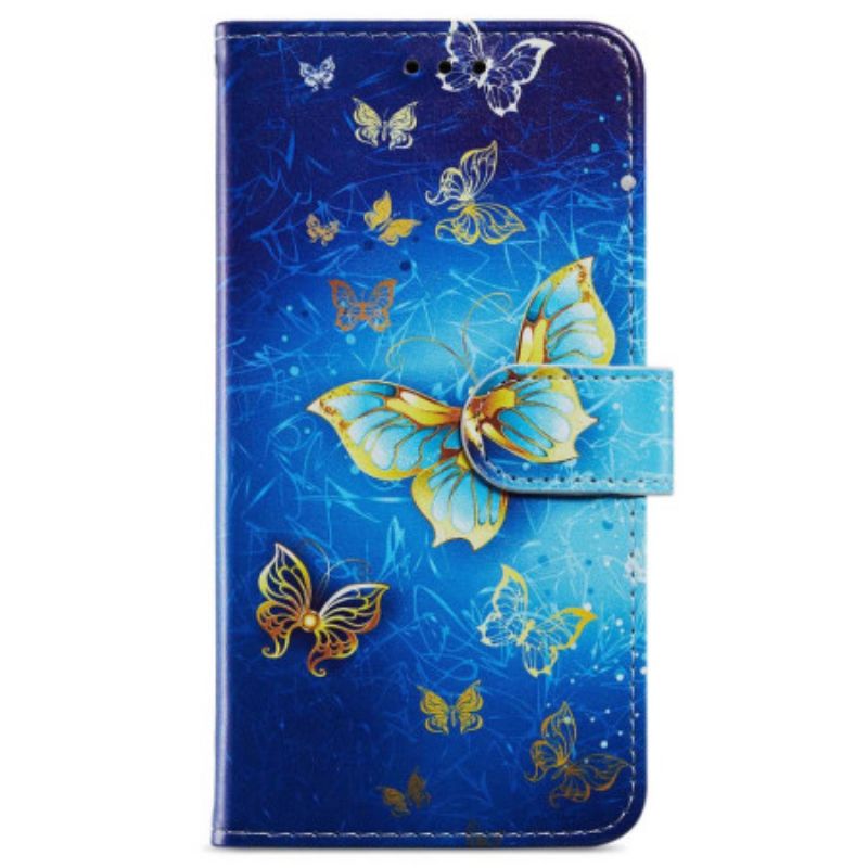 Housse Oppo A98 5G Papillons Dorés à Lanière