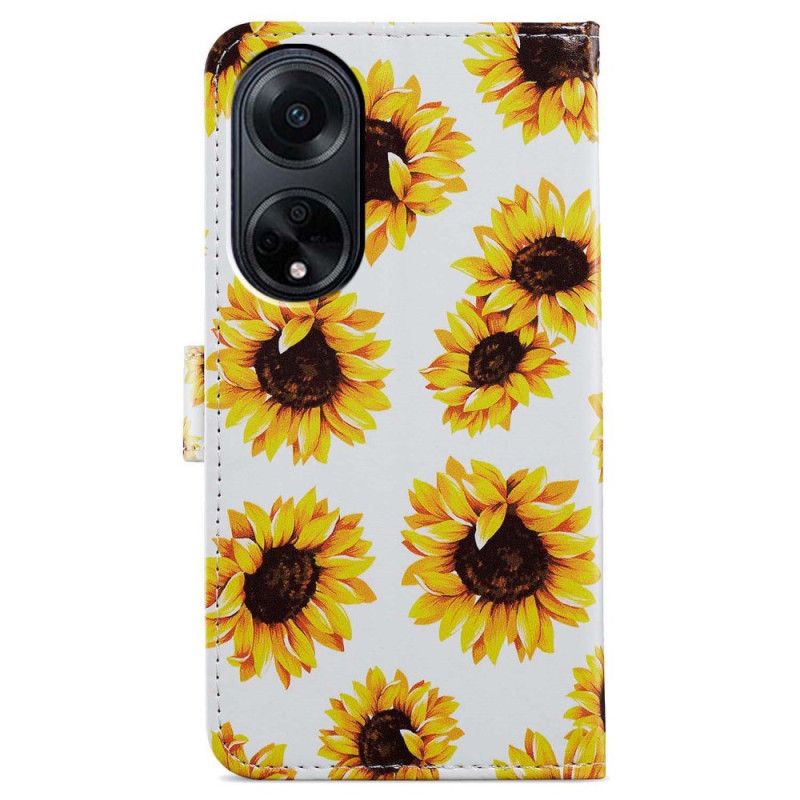 Housse Oppo A98 5G Tournesols à Lanière