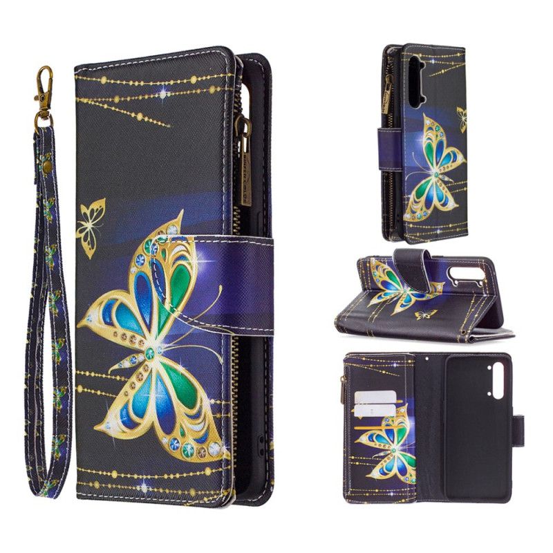 Housse Oppo Find X2 Lite Poche Zippée Papillon Royal