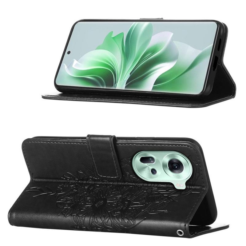 Housse Oppo Reno 11 5G Papillon Floral à Lanière