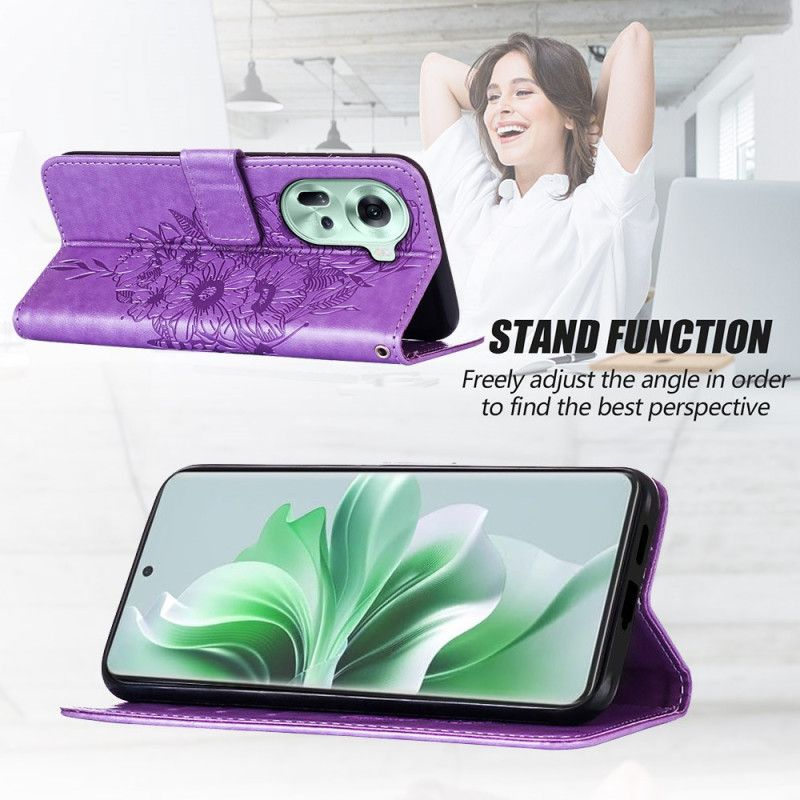 Housse Oppo Reno 11 5G Papillon Floral à Lanière