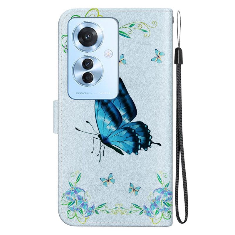 Housse Oppo Reno 11F 5G Papillons et Fleurs Bleus