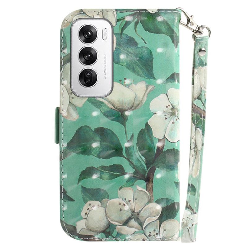 Housse Oppo Reno 12 5G Fleurs Aquarelles à Lanière