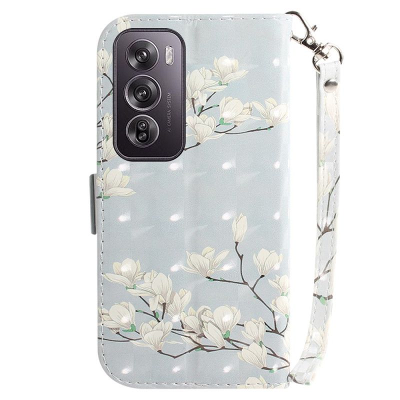 Housse Oppo Reno 12 Pro 5G Magnolias à Lanière