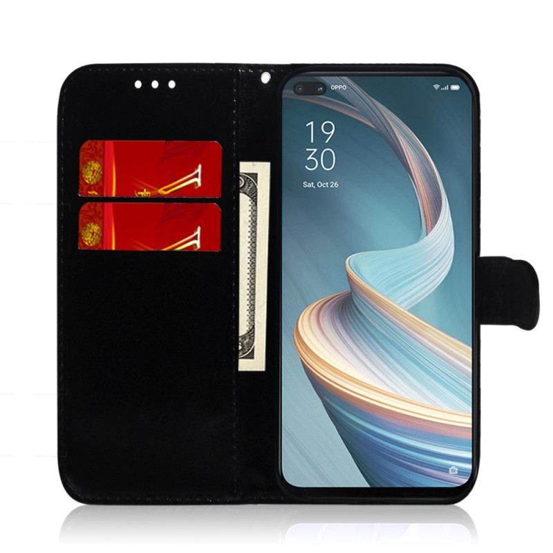 Housse Oppo Reno 8 Lite Simili Cuir Miroir avec Lanière