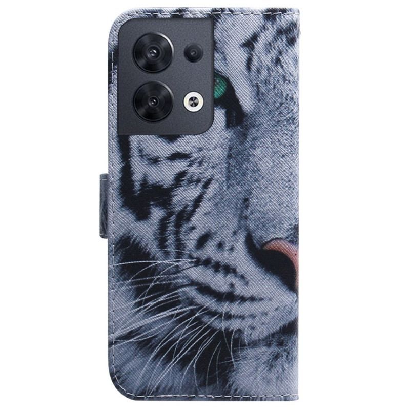 Housse Oppo Reno 8 Tigre Blanc à Lanière