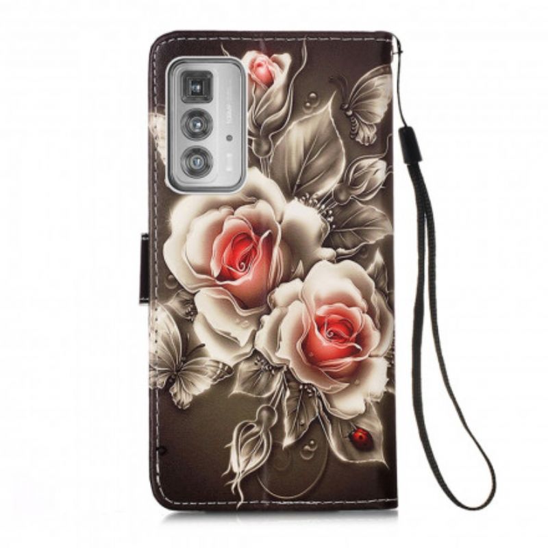 Housse Pour Motorola Edge 20 Pro Roses Dorées