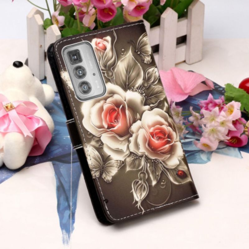 Housse Pour Motorola Edge 20 Pro Roses Dorées