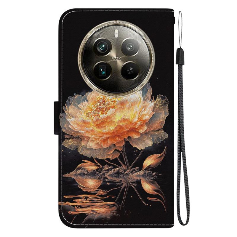 Housse Realme 12 Pro / 12 Pro Plus Pivoine Dorée à Lanière