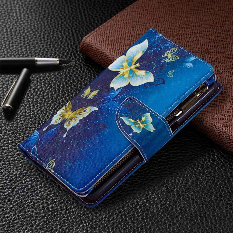 Housse Realme 6 Poche Zippée Papillons Dorés