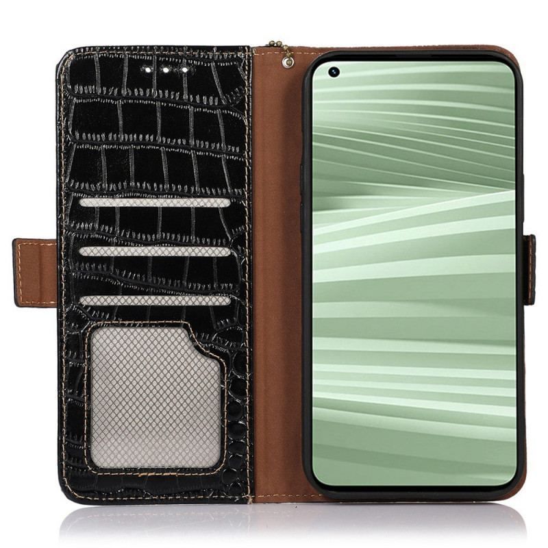 Housse Realme GT2 Pro Cuir Véritable Style Crocodile RFID