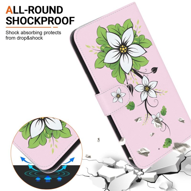 Pour Motorola Edge 50 Fusion 5G - Coque Portefeuille avec Motif Imprimé - Lys