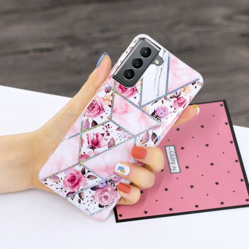 Coque Pour Samsung Galaxy S21 FE Marbrée Fleurs