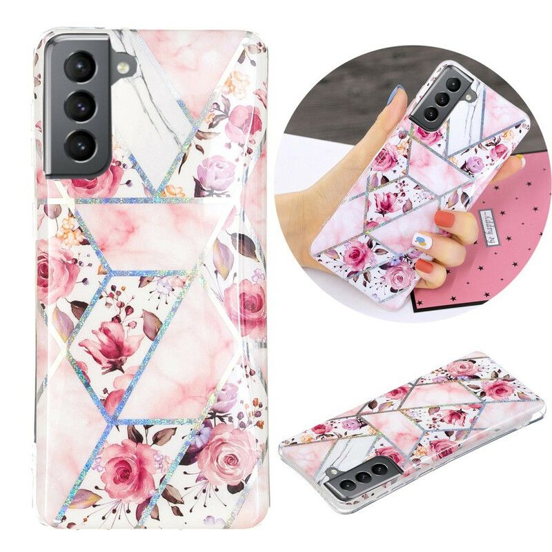 Coque Pour Samsung Galaxy S21 FE Marbrée Fleurs