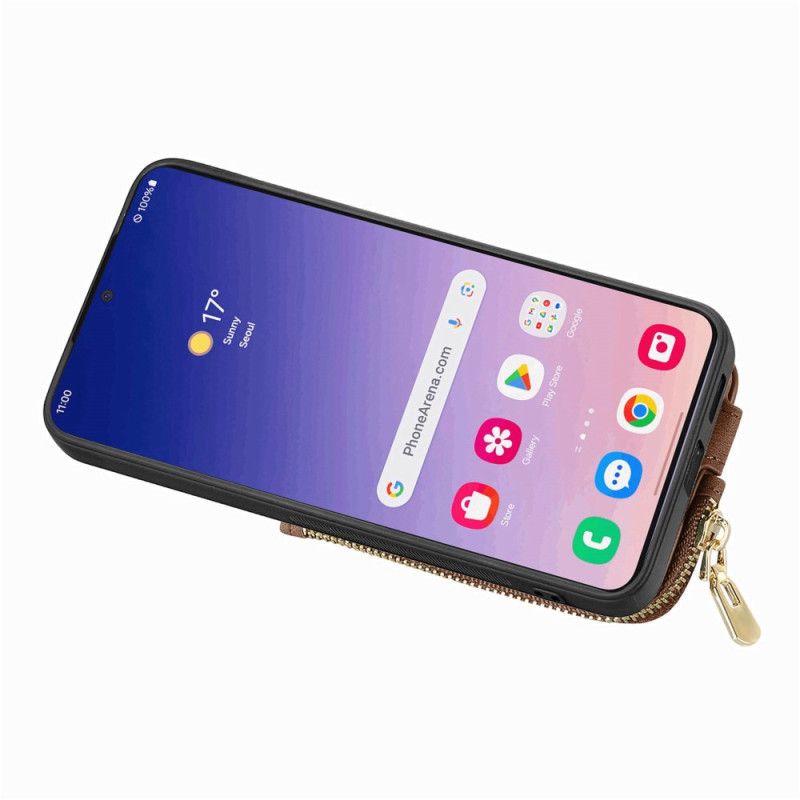 Coque pour Samsung Galaxy S24 Plus 5G avec Porte-Cartes à Fermeture Éclair et Support