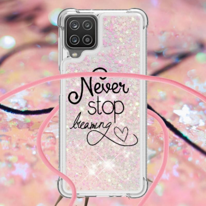 Coque Samsung Galaxy A12 / M12 à Cordon Paillettes Never Stop