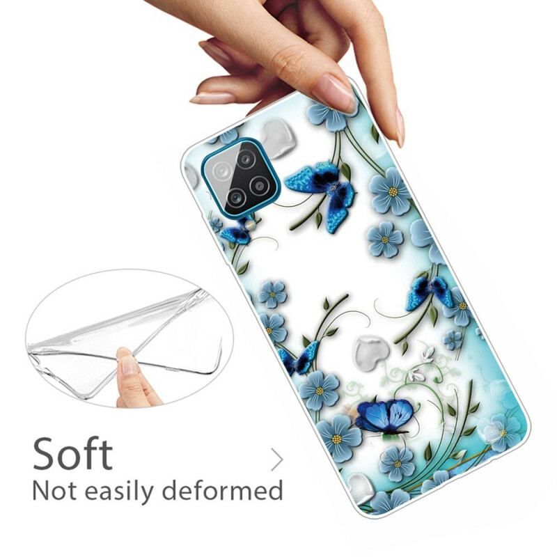 Coque Samsung Galaxy A12 / M12 Transparente Papillons et Fleurs Rétros