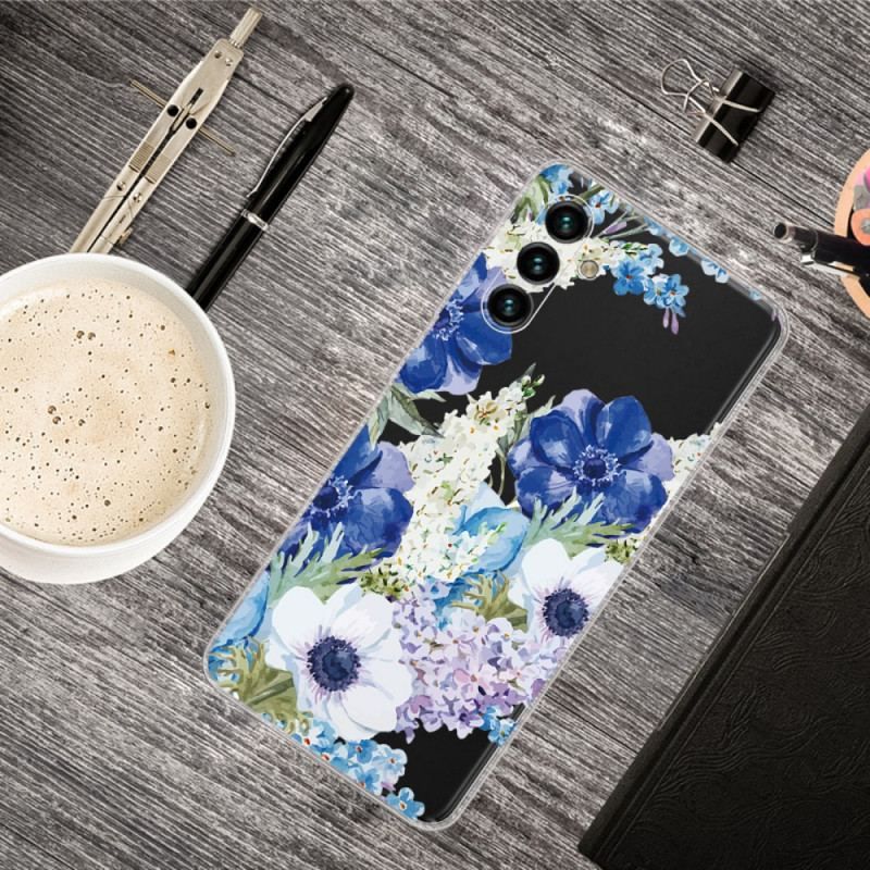 Coque Samsung Galaxy A13 5G / A04s Fleurs Bleues Aquarelle