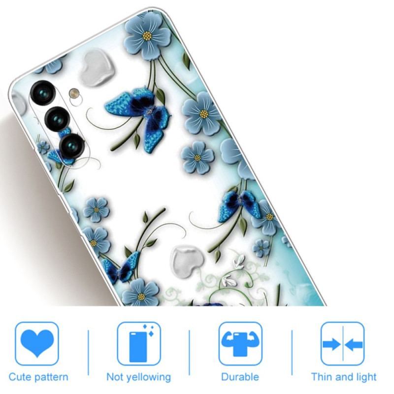 Coque Samsung Galaxy A13 5G / A04s Papillons et Fleurs Rétros