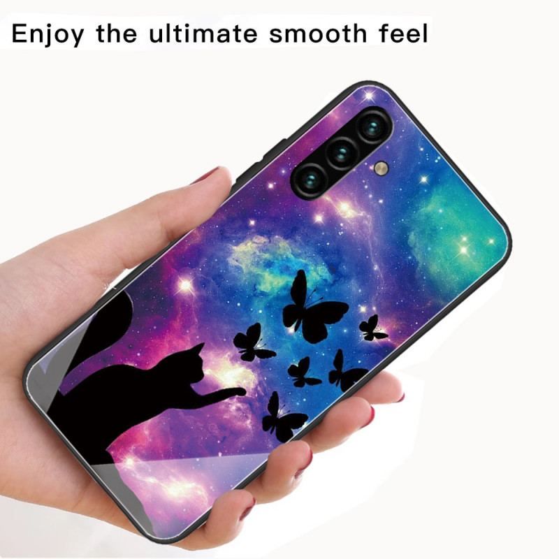 Coque Samsung Galaxy A13 5G / A04s Verre Trempé Chat et Papillons Dans l'Espace